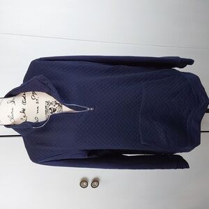 Womens Navy Quilted Textured Navy Blue Hoodie Silver Front Zipper Sz.XL